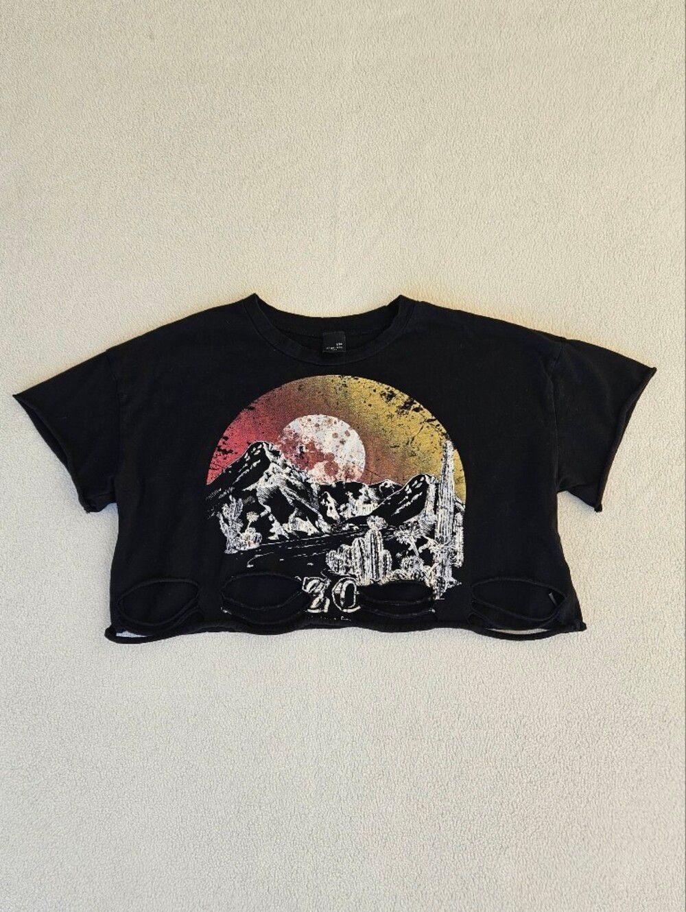 The Classic Black Graphic Cropped Tee with Sunset Circle Size S